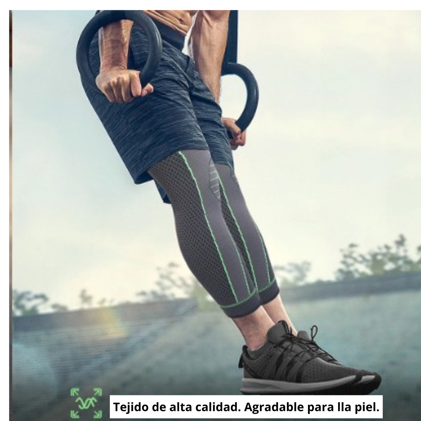 Rodillera alargada antideslizante con manga larga para piern.